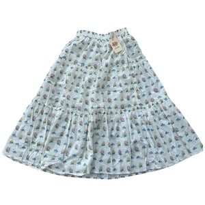 Entro Floral Tiered Midi Skirt Womens Size Medium White Cotton Boho New